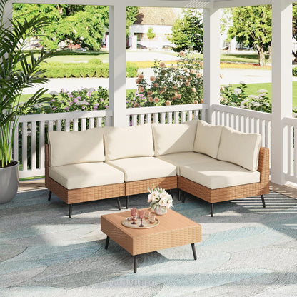 LAUSAINT HOME Outdoor Patio Furniture, 6 Piece Outdoor Sectional Sofa PE Rattan Wicker Patio Conversation Sets, All Weather Patio Furniture Set with Thick Cushions for Garden, Backyard(Beige)