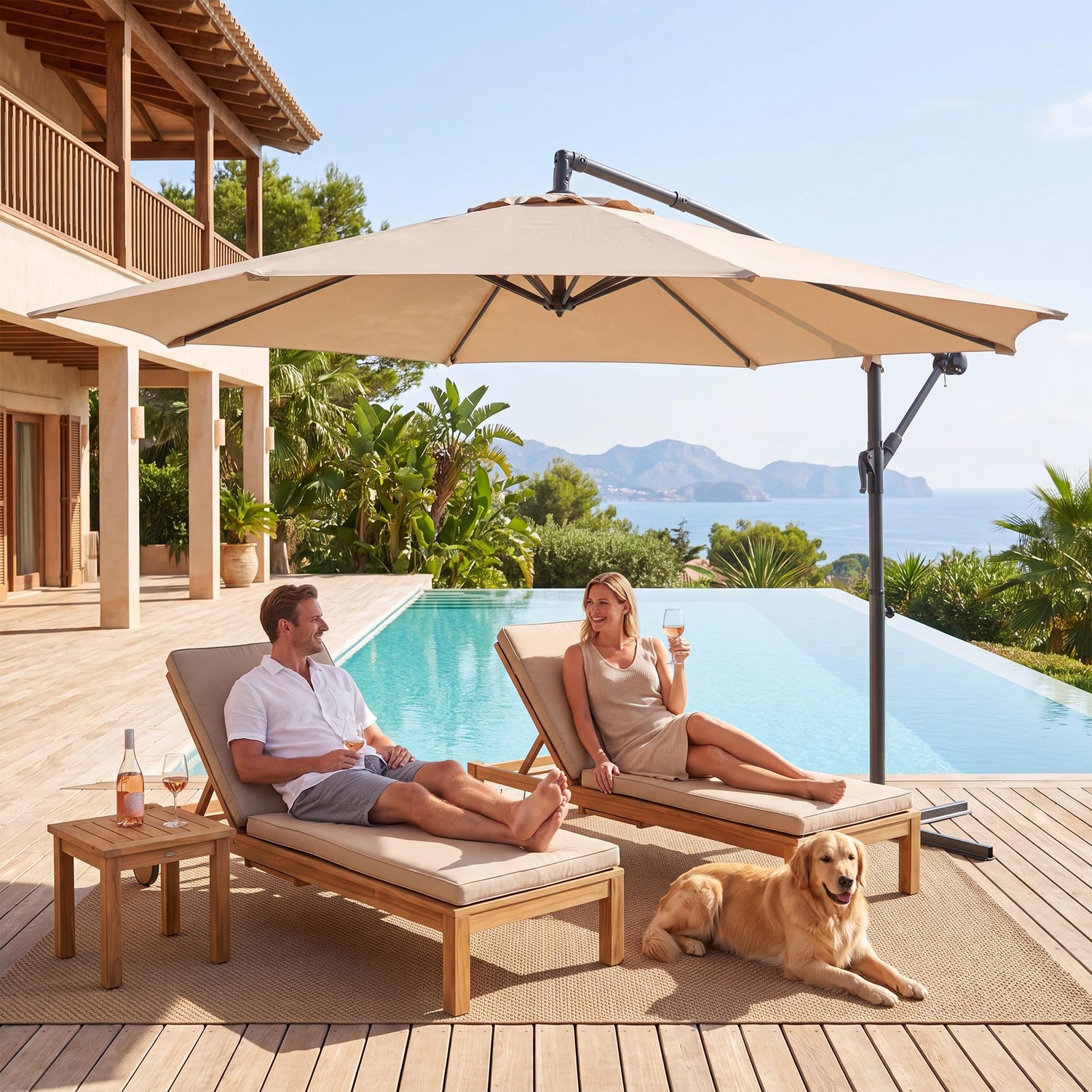 LAUSAINT HOME 10ft Offset Patio Umbrella, Cantilever Hanging Market Umbrella