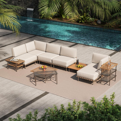 LAUSAINT HOME 7-Piece Outdoor Patio Furniture Set, Wicker Outdoor Conversation Set PE Rattan Sectional Sofa with Washable Cushions and Tempered Glass Table for Garden (Grey)