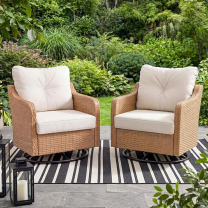 LAUSAINT HOME Outdoor Swivel Glider Rocker Chair, Premium Handwoven Wicker Patio Chair
