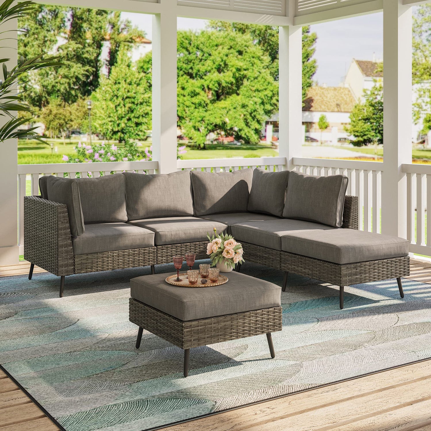 LAUSAINT HOME Outdoor Patio Furniture, 6 Piece Outdoor Sectional Sofa PE Rattan Wicker Patio Conversation Sets, All Weather Patio Furniture Set with Thick Cushions for Garden, Backyard(Beige)