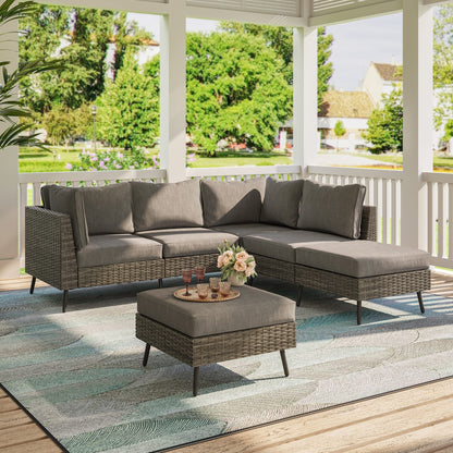 LAUSAINT HOME Outdoor Patio Furniture, 6 Piece Outdoor Sectional Sofa PE Rattan Wicker Patio Conversation Sets, All Weather Patio Furniture Set with Thick Cushions for Garden, Backyard(Beige)