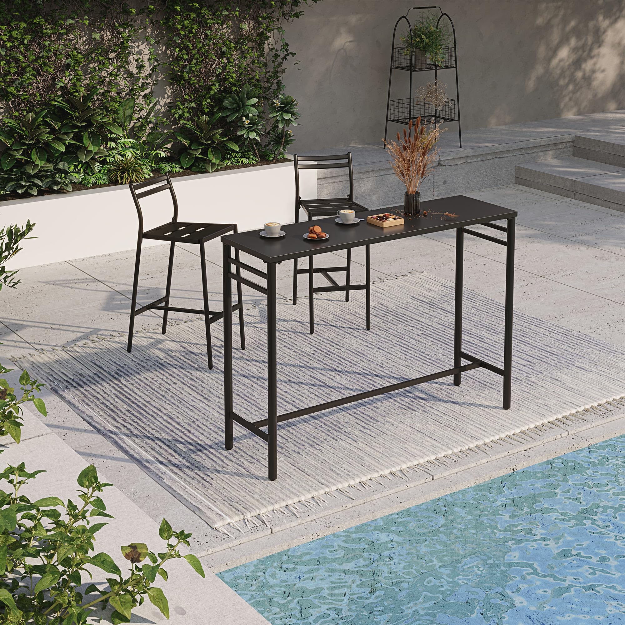 LAUSAINT HOME Outdoor Bar Height Set, 3 Pieces Patio High Top Table &amp; Bar Stools