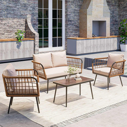 LAUSAINT HOME L-Shaped Outdoor Furniture Set, Wicker Rattan Patio Sectional