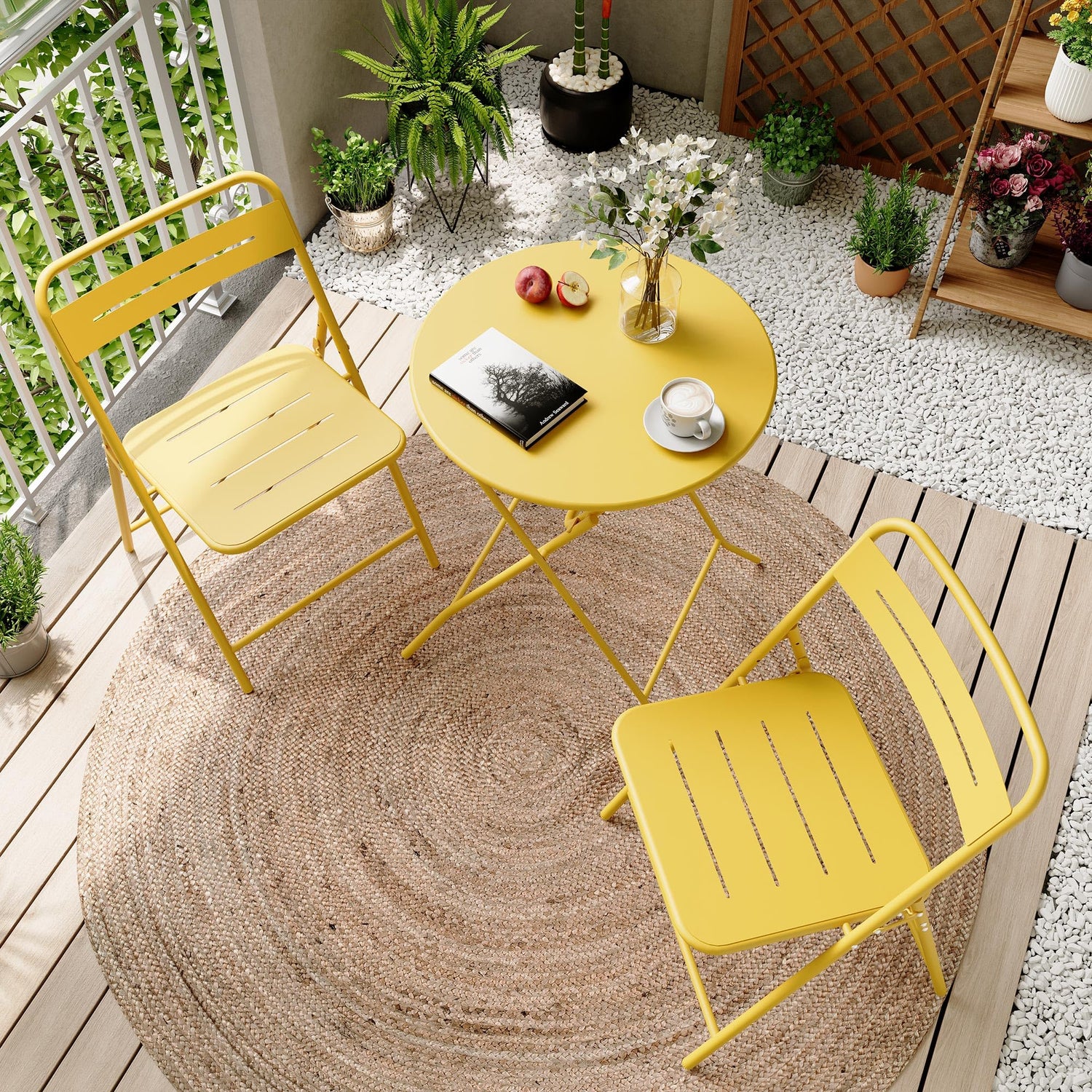 LAUSAINT HOME 3-Piece Steel Folding Bistro Set, Premium Weather-Resistant Patio Table &amp; 2 Chairs