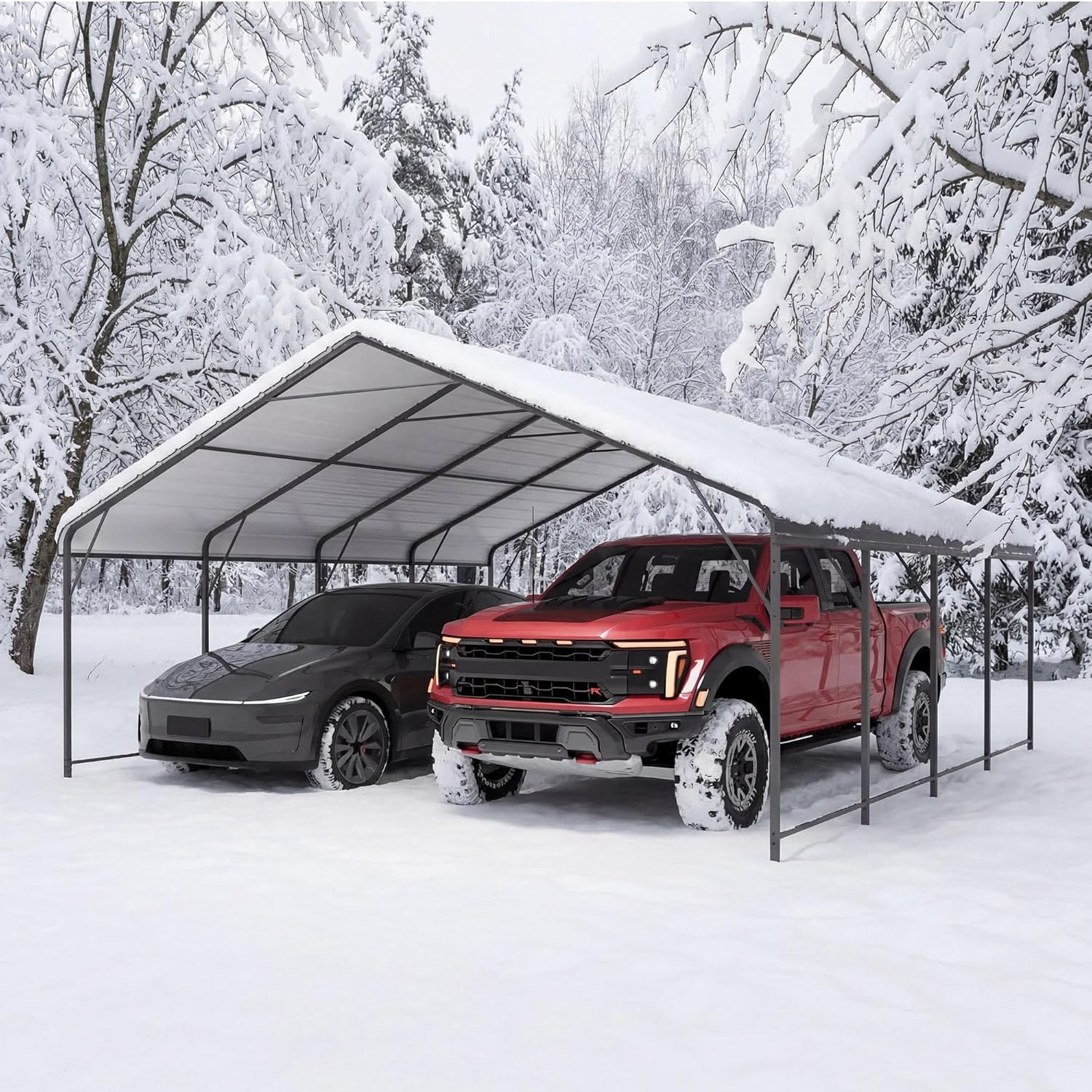 LAUSAINT HOME 20x20 FT Metal Carport Enhanced Base Heavy Duty Garage Carports
