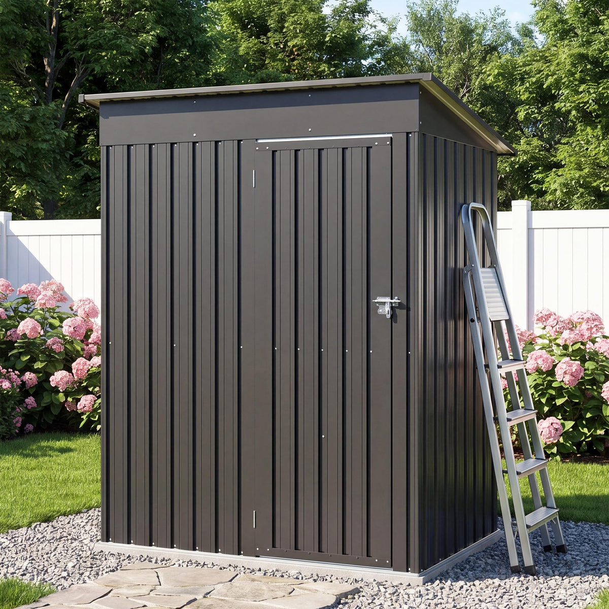 LAUSAINT HOME 10 x 3 FT 2-in-1 Metal Outdoor Storage Shed with Hardtop Gazebo, Lockable Galvanized Steel Lean-to Tool Shed with Sloped Roof, Black