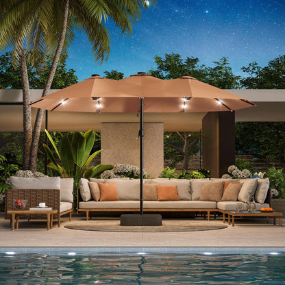 LAUSAINT HOME Large Double-Sided Rectangle Patio Umbrella with LED Light and Base, 13FT/15FT