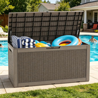LAUSAINT HOME Resin Deck Box for Outdoor Storage - Weatherproof Patio Storage Bench