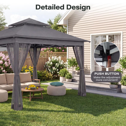 LAUSAINT HOME 11x11 Pop Up Gazebo with Mosquito Netting, Portable Outdoor Gazebo Canopy Tent with Sidewalls, One Push Instant Setup &amp; Adjustable Height for Patio Backyard Party BBQ Deck, Grey
