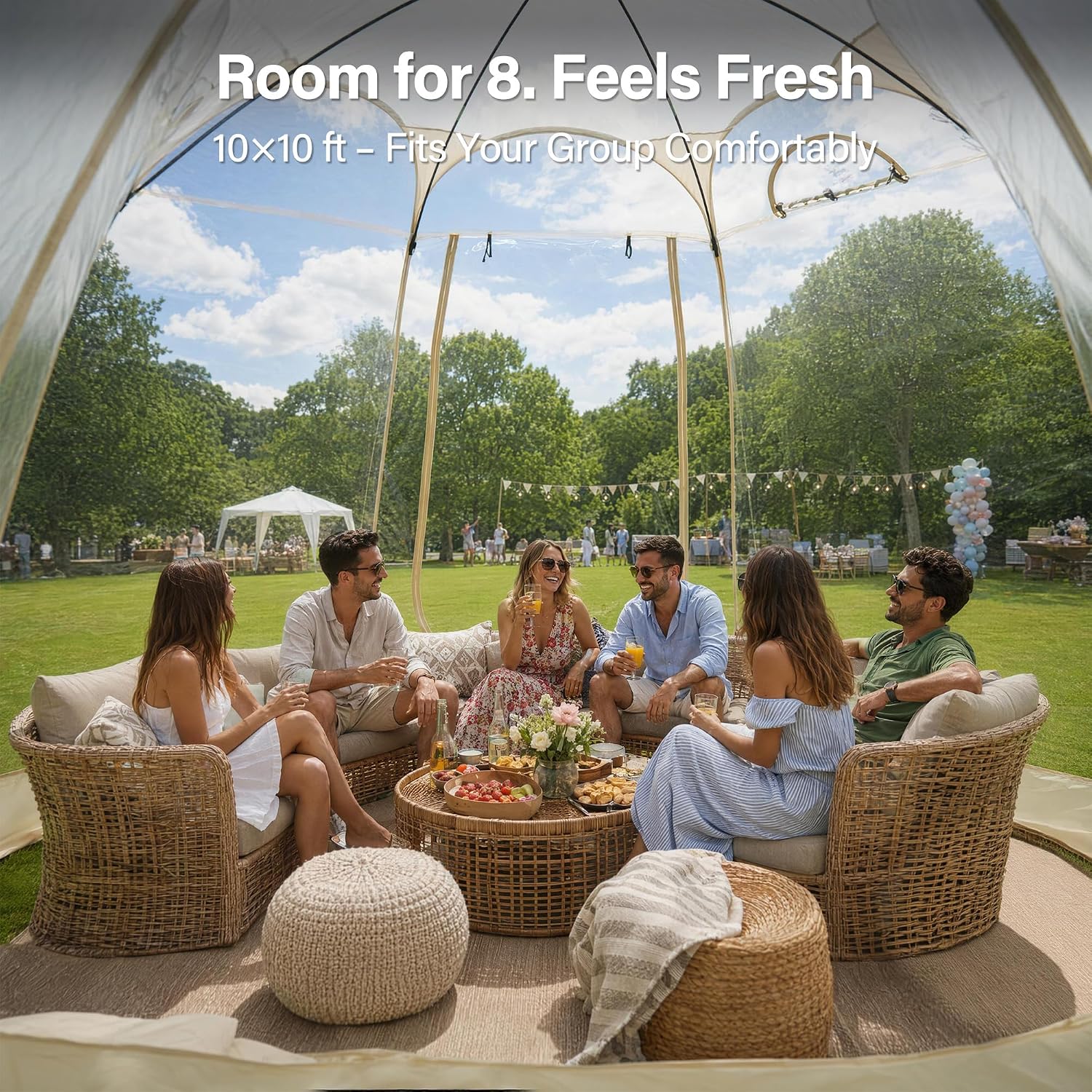 LAUSAINT HOME Pop Up Sports Tent, 10 x 10FT Clear Bubble Tent for 4-6 People