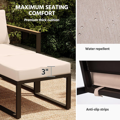 LAUSAINT HOME 5 Pieces Outdoor Conversation Set with Thick Cushions 2 Ottomans&amp;Side Table