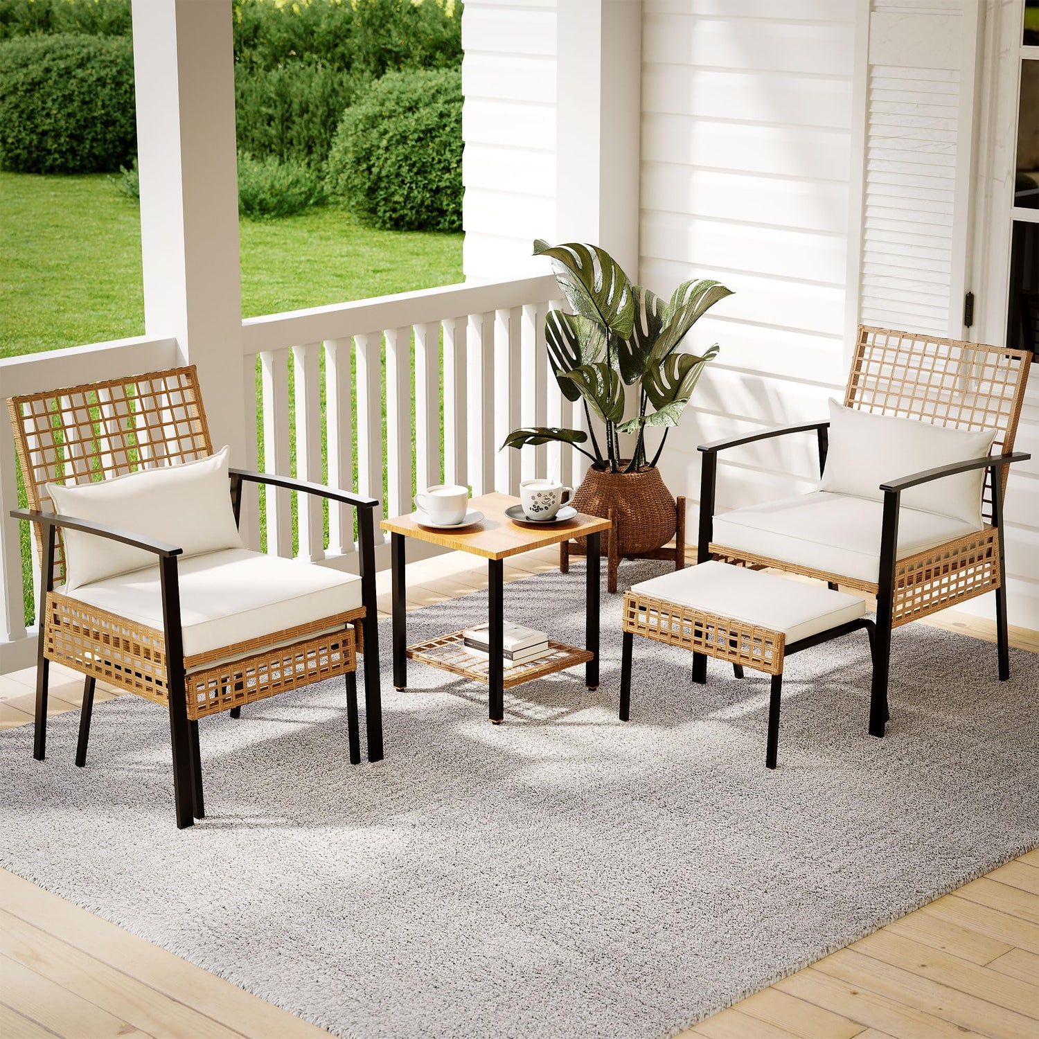 LAUSAINT HOME 3 Pieces Rocking Patio Bistro Set, Wicker Outdoor Conversation Set