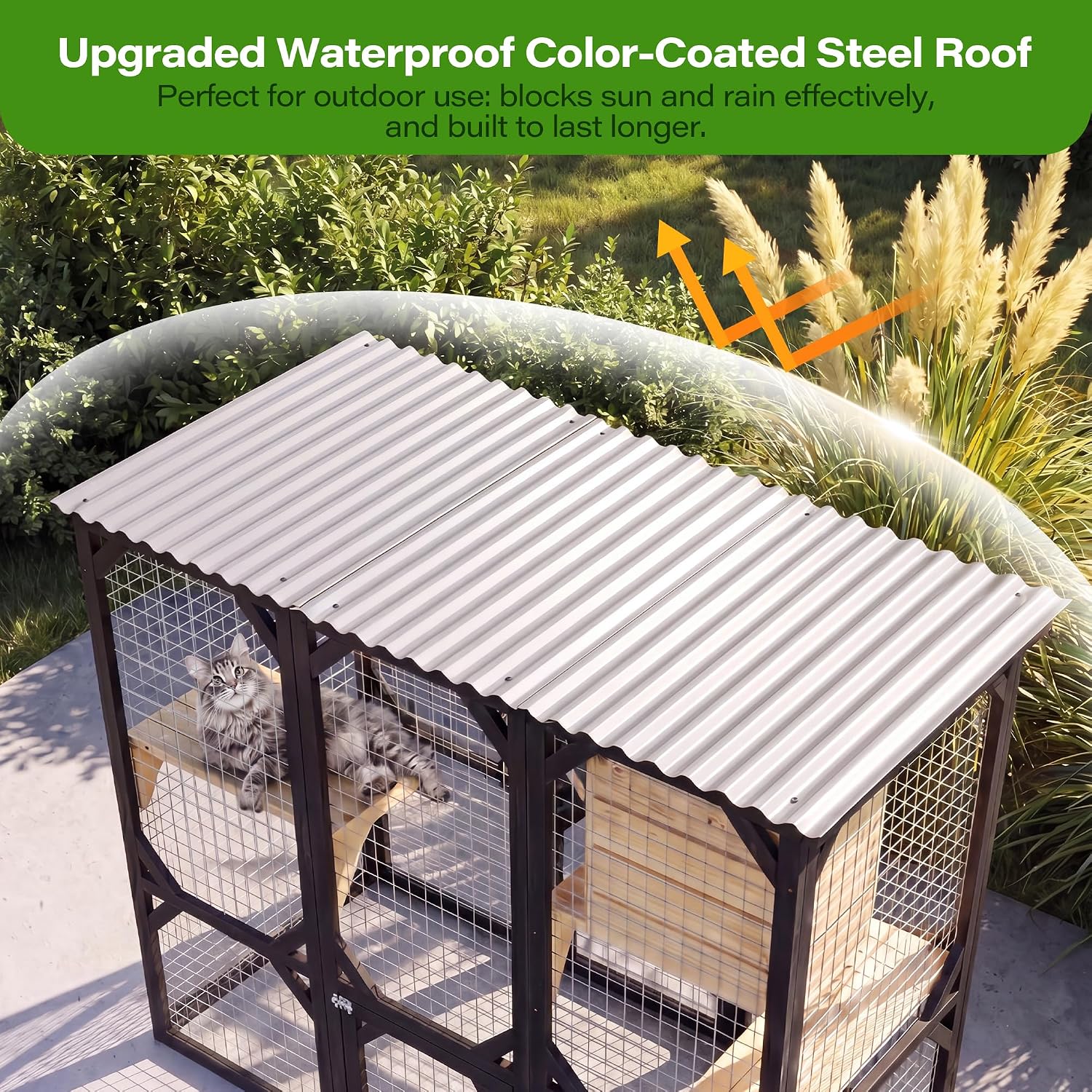 Lausaint Home 70.8" Catio Outdoor Cat Enclosure with Weatherproof Roof