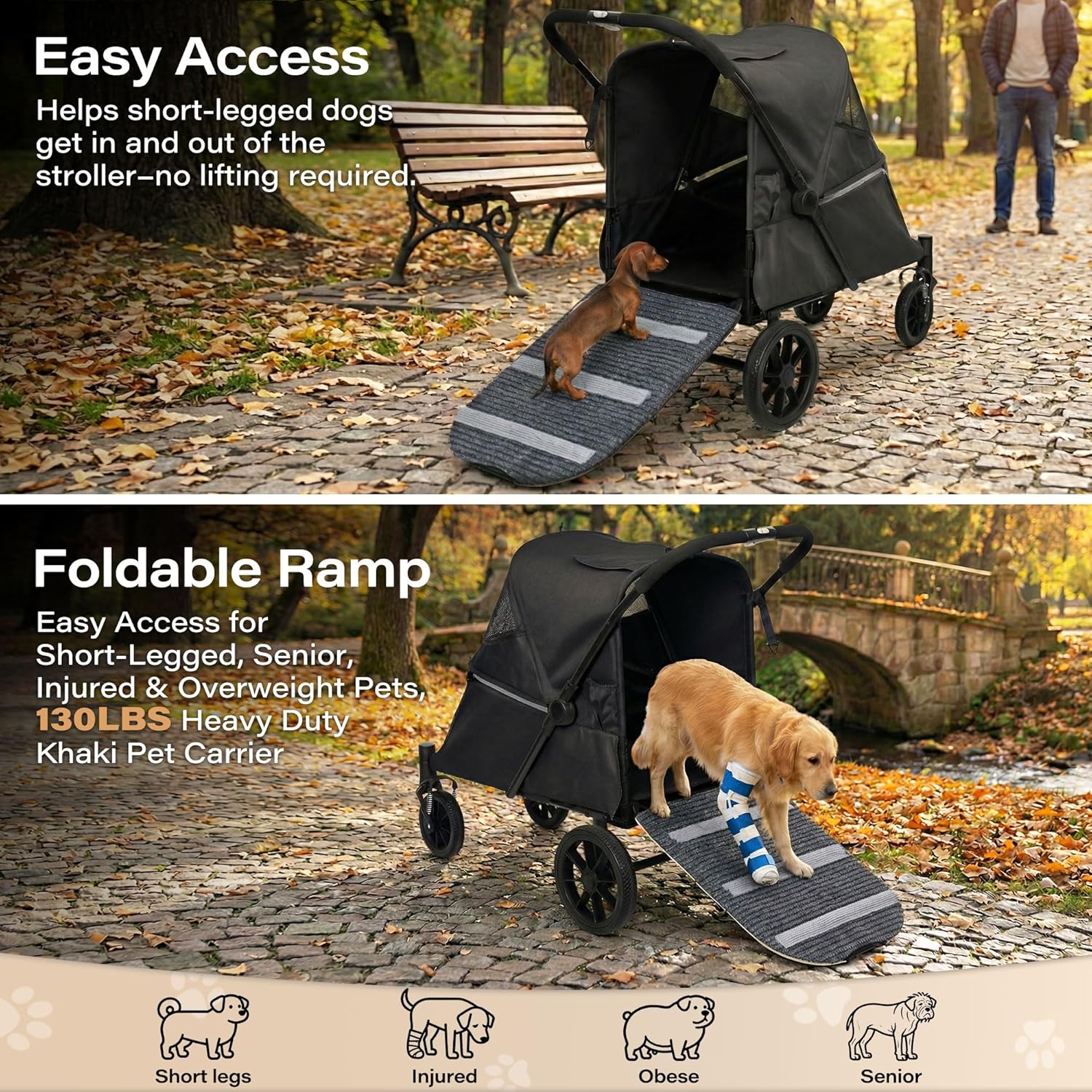 LAUSAINT HOME Pet Stroller, 4-Wheel Foldable Dog Cat Stroller for Medium/Large Pets