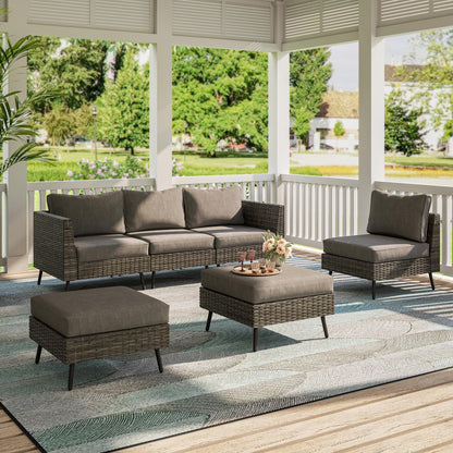 LAUSAINT HOME Outdoor Patio Furniture, 6 Piece Outdoor Sectional Sofa PE Rattan Wicker Patio Conversation Sets, All Weather Patio Furniture Set with Thick Cushions for Garden, Backyard(Beige)