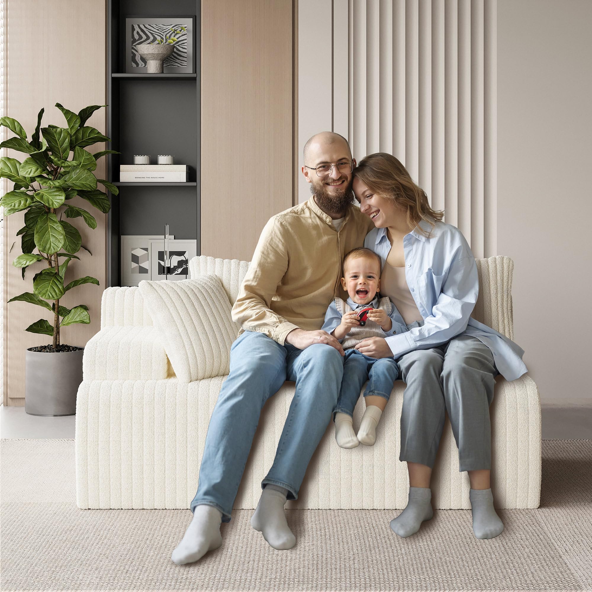 LAUSAINT HOME 96" Modular Sectional Sofa Couches, L-Shaped Boneless Cloud Sofa with 3 Deep Seat