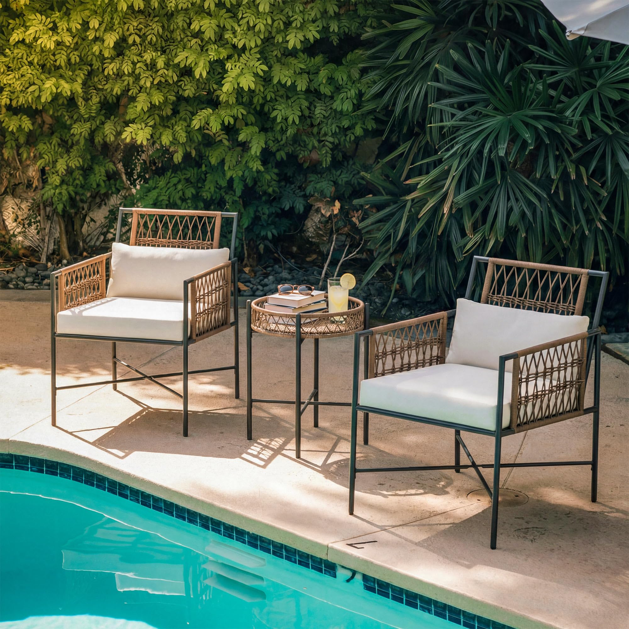 LAUSAINT HOME 5 Piece Patio Furniture Set, Outdoor Wicker Conversation Set with 2 PE Rattan Armchairs