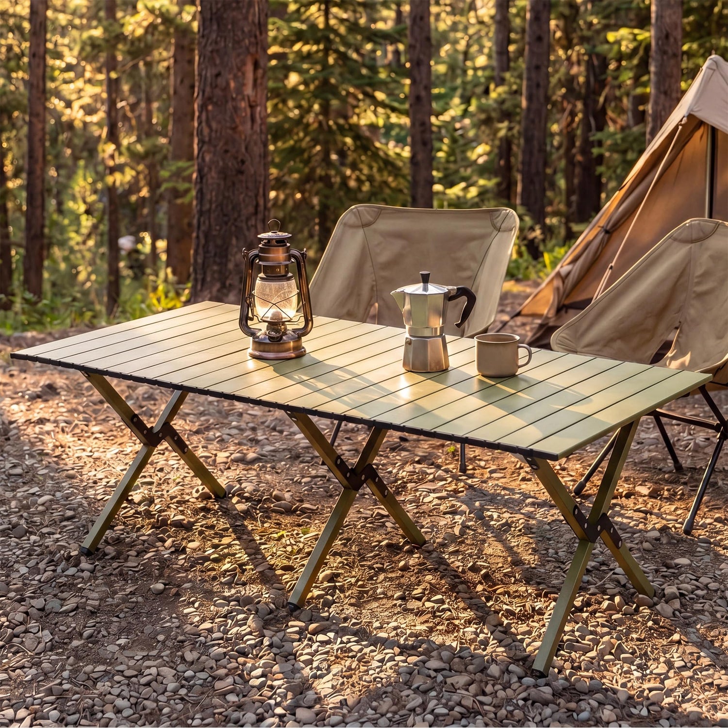 LAUSAINT HOME Camping Table, Foldable Roll Up Lightweight Steel Camp Table