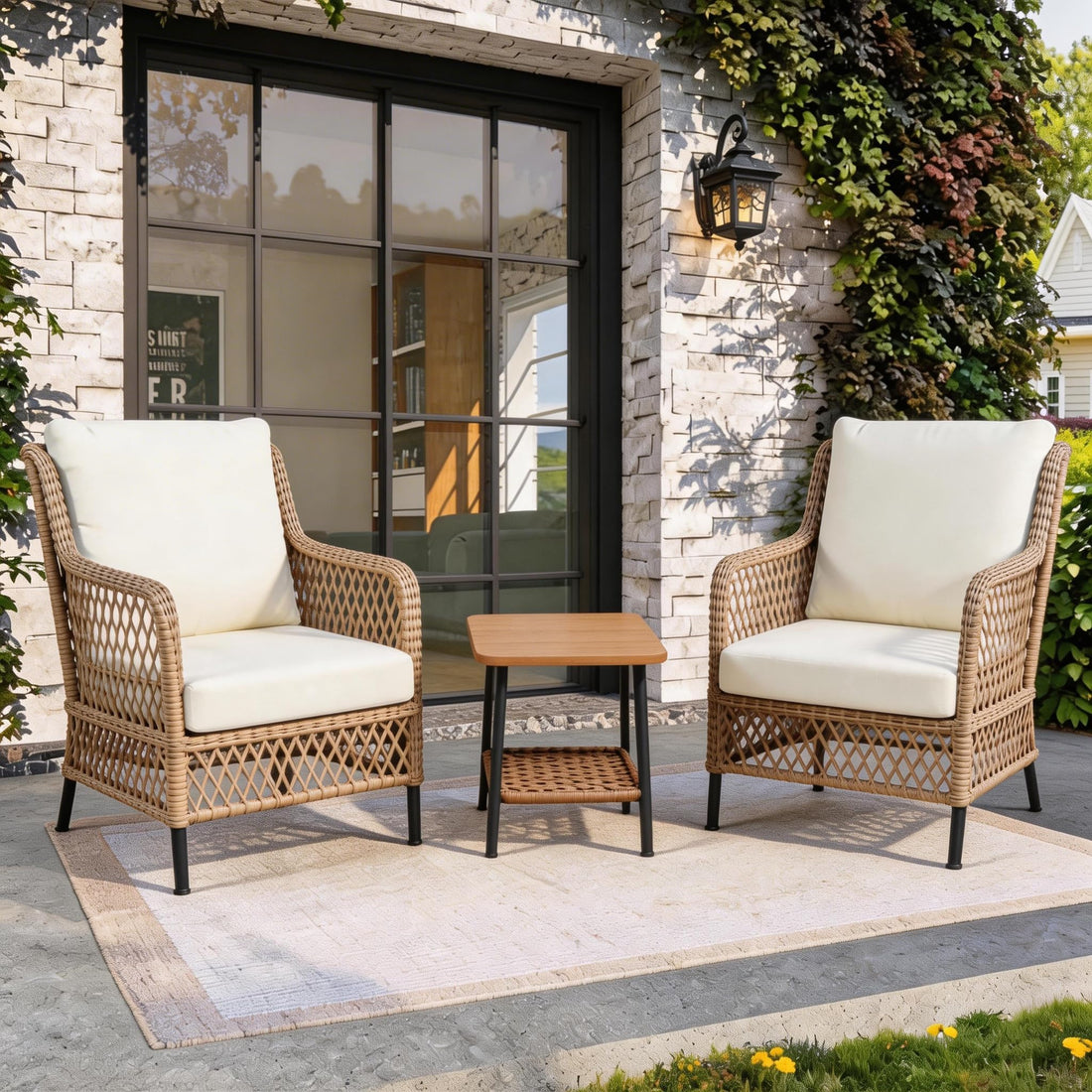 LAUSAINT HOME Outdoor Patio Furniture Set, High Back Wicker Bistro Chairs