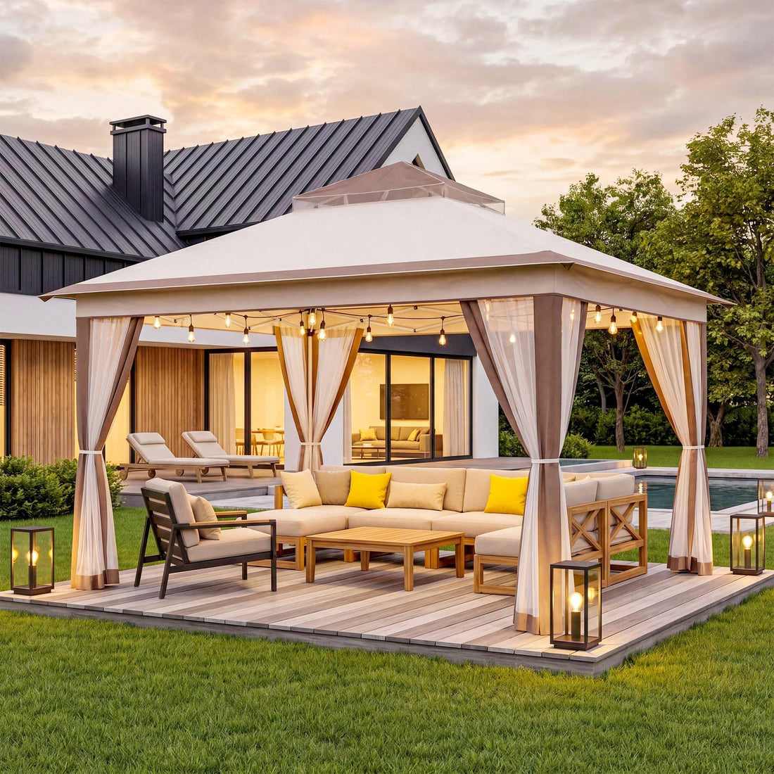 LAUSAINT HOME Pop Up Gazebo Canopy Tent with Mosquito Netting