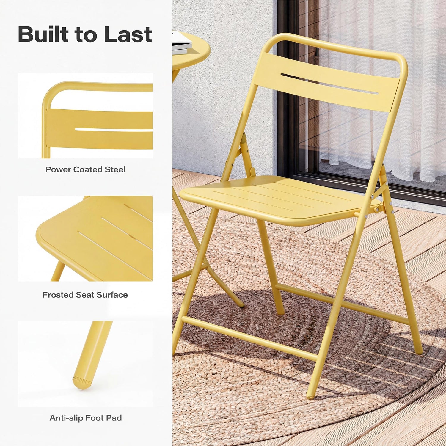 LAUSAINT HOME 3-Piece Steel Folding Bistro Set, Premium Weather-Resistant Patio Table &amp; 2 Chairs
