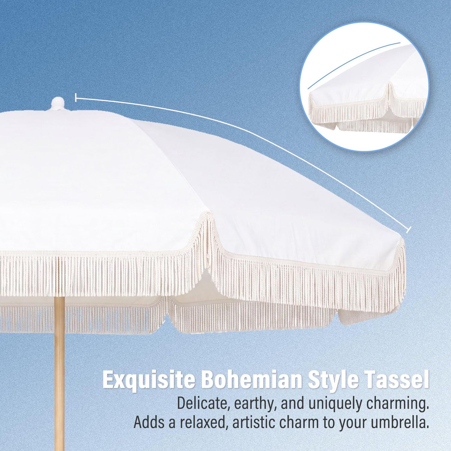 LAUSAINT HOME 8ft Boho Beach Umbrella, UPF 50+ Sun Protection Outdoor Patio Umbrella with 8 Fiberglass Ribs, Rust-Resistant Frame for Garden, Poolside, Lawn, Backyard