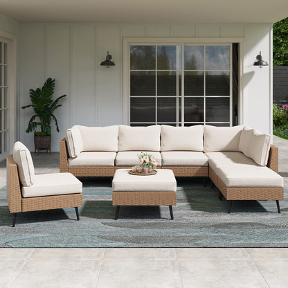 LAUSAINT HOME Outdoor Patio Furniture, 6 Piece Outdoor Sectional Sofa PE Rattan Wicker Patio Conversation Sets, All Weather Patio Furniture Set with Thick Cushions for Garden, Backyard(Beige)