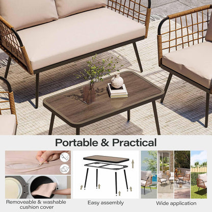 LAUSAINT HOME L-Shaped Outdoor Furniture Set, Wicker Rattan Patio Sectional