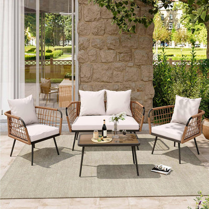 LAUSAINT HOME L-Shaped Outdoor Furniture Set, Wicker Rattan Patio Sectional