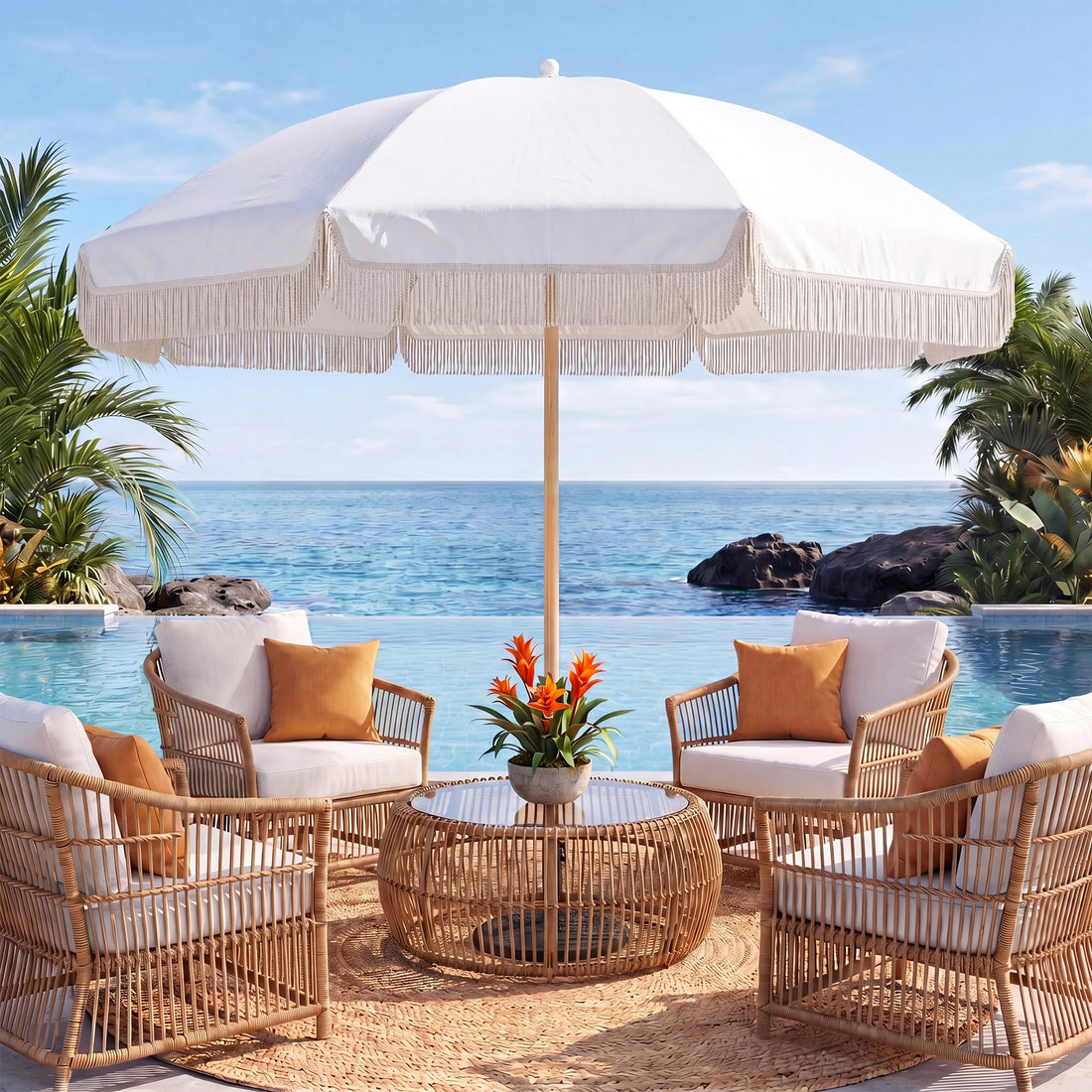 LAUSAINT HOME 8ft Boho Beach Umbrella, UPF 50+ Sun Protection Outdoor Patio Umbrella