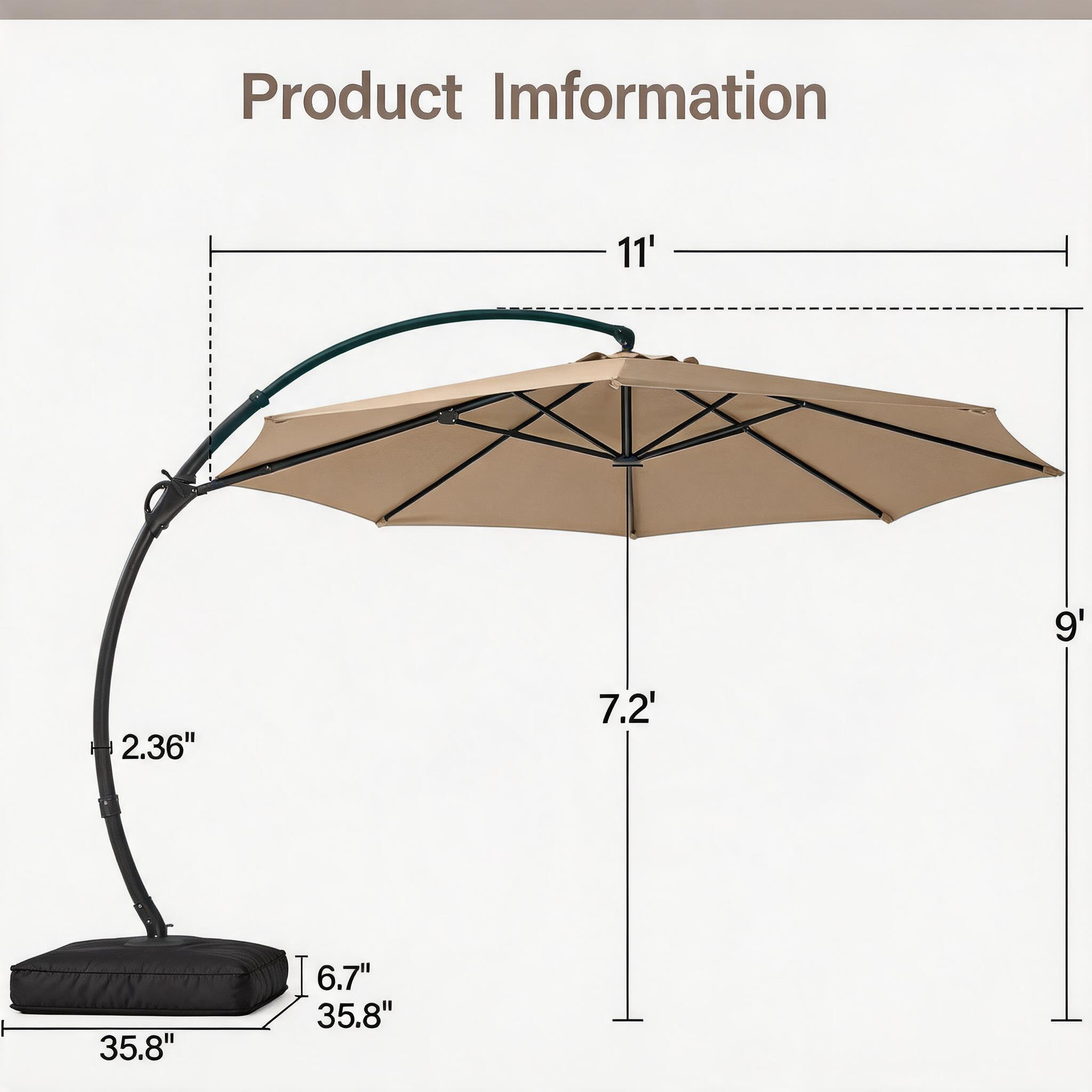 LAUSAINT HOME Patio Cantilever Umbrella with Base Included, Outdoor Curvy Round Offset Umbrella