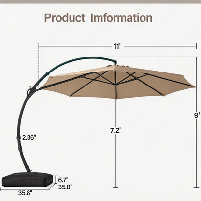 LAUSAINT HOME Patio Cantilever Umbrella with Base Included, Outdoor Curvy Round Offset Umbrella
