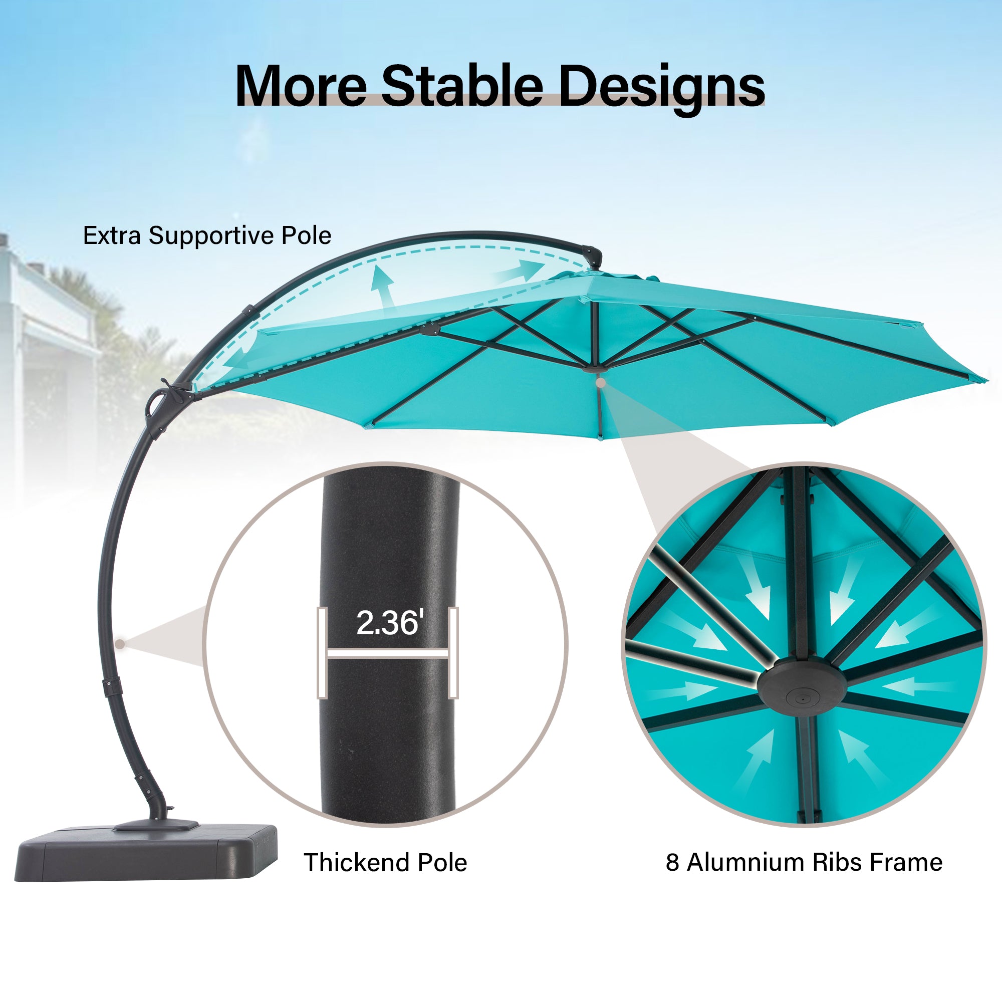 LAUSAINT HOME 12Ft Outdoor Patio Umbrella with Base included, Heavy Duty Offset Hanging Umbrella with 360° Rotation