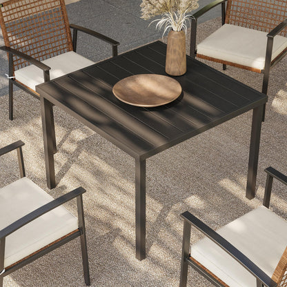 LAUSAINT HOME Outdoor Dining Table with Umbrella Hole, Weather Resistant Heavy Duty Metal Frame Table