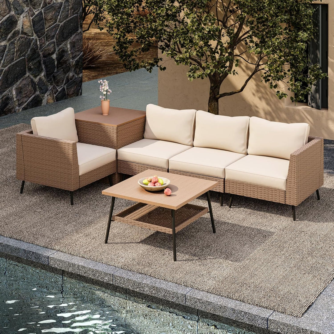 LAUSAINT HOME 6 Pieces Outdoor Patio Furniture Sets with Cushions and Storage Box