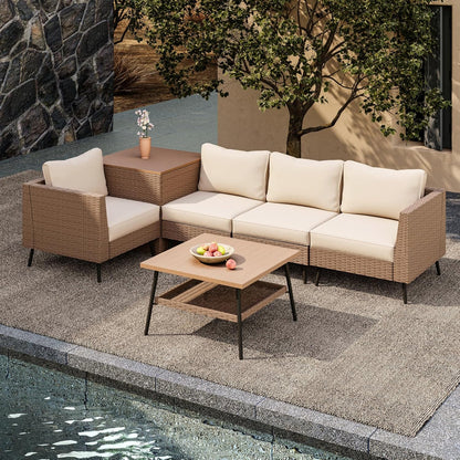 LAUSAINT HOME 6 Pieces Outdoor Patio Furniture Sets with Cushions and Storage Box