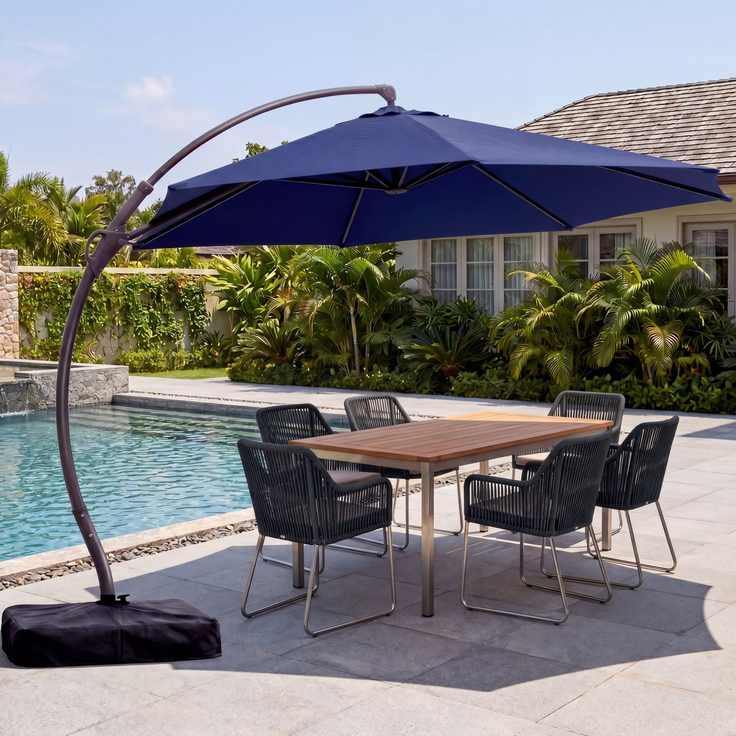 distinctly home patio umbrella PHI VILLA 13ft Large Outdoor Double-Sided Umbrella, Rectangle, Navy Made from high 3 Outdoor Design Styles Featuring