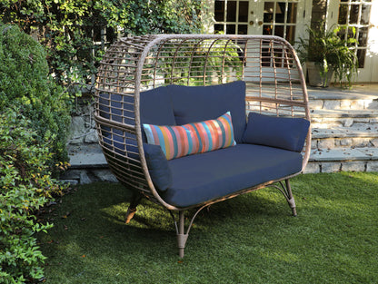 Juniper Wicker Patio Double Egg Chair - Indigo