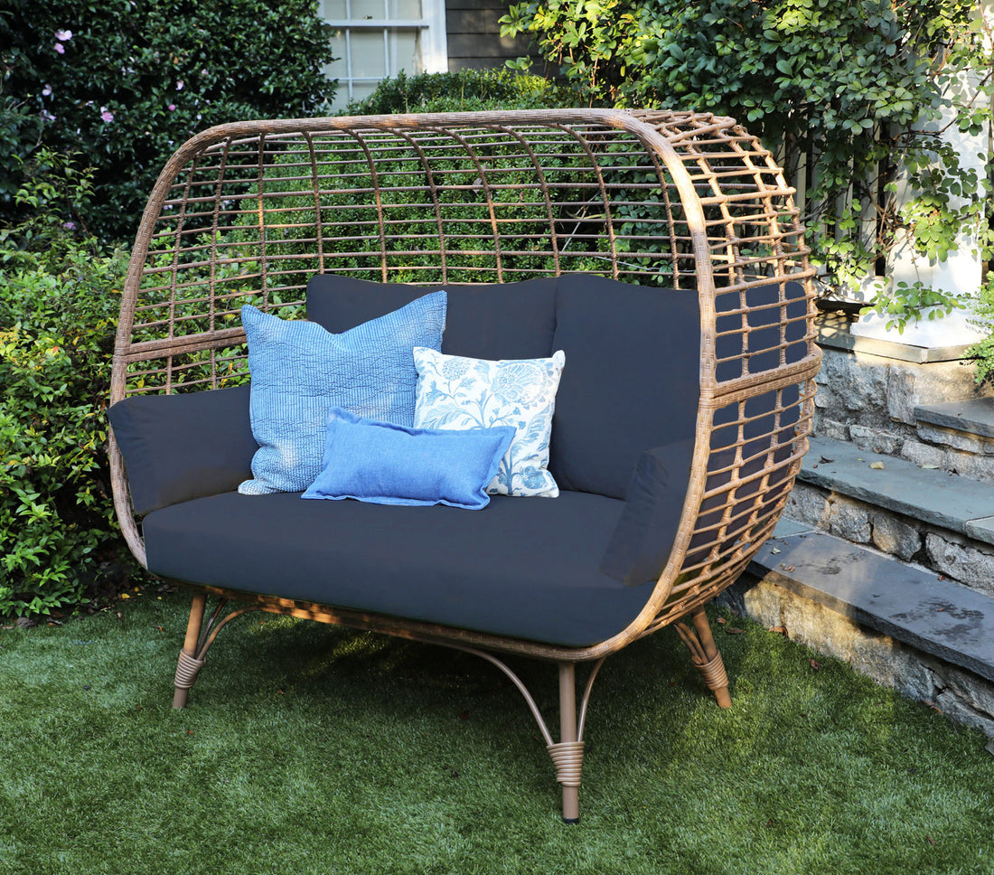 Juniper Wicker Patio Double Egg Chair - Indigo