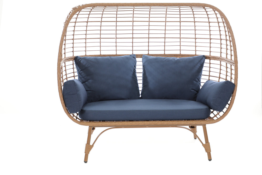 Juniper Wicker Patio Double Egg Chair - Indigo