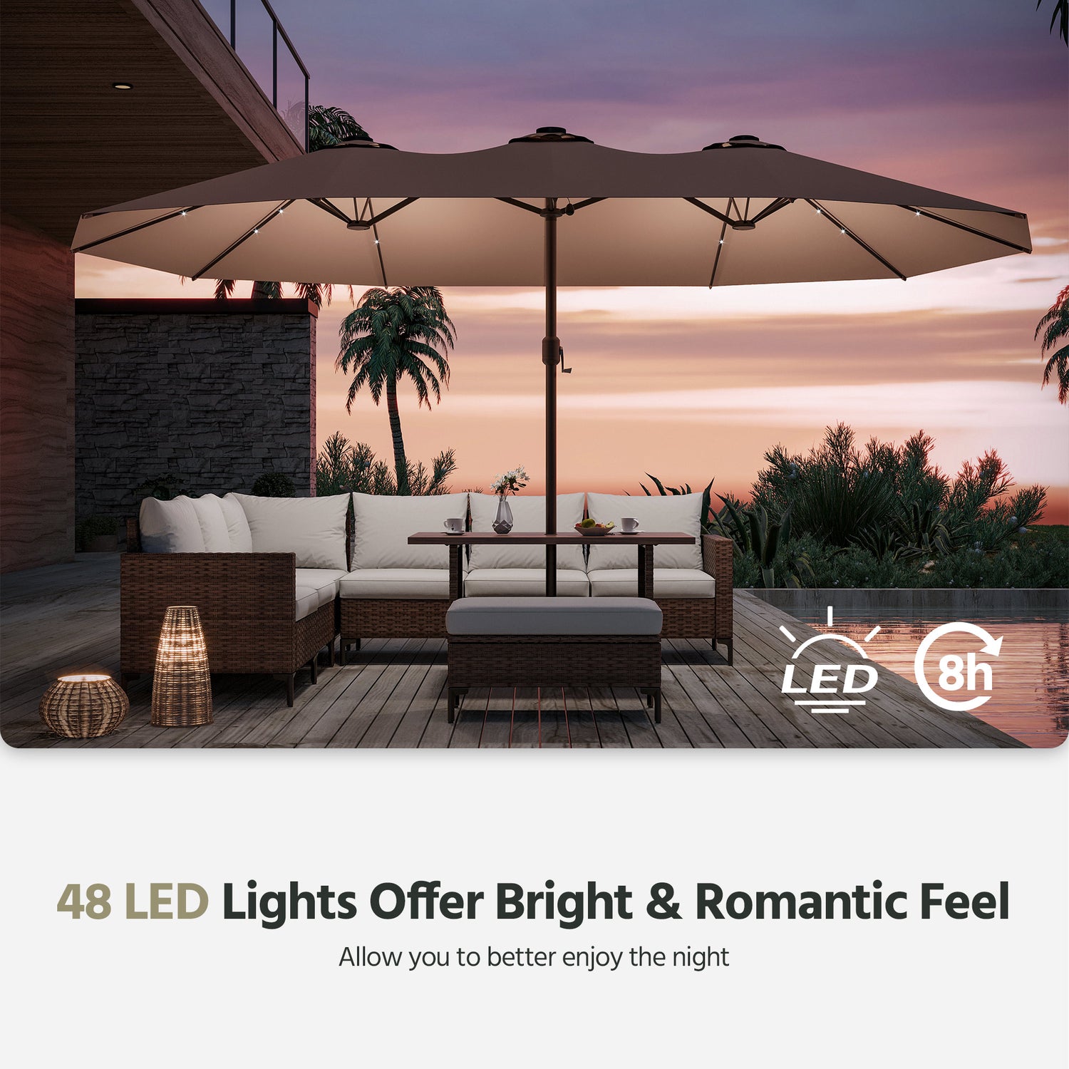 15 ft patio umbrella with base and lights LAUSAINT HOME 15ft Large Double-Sided Rectangle Outdoor Umbrella with – Lausaint Home