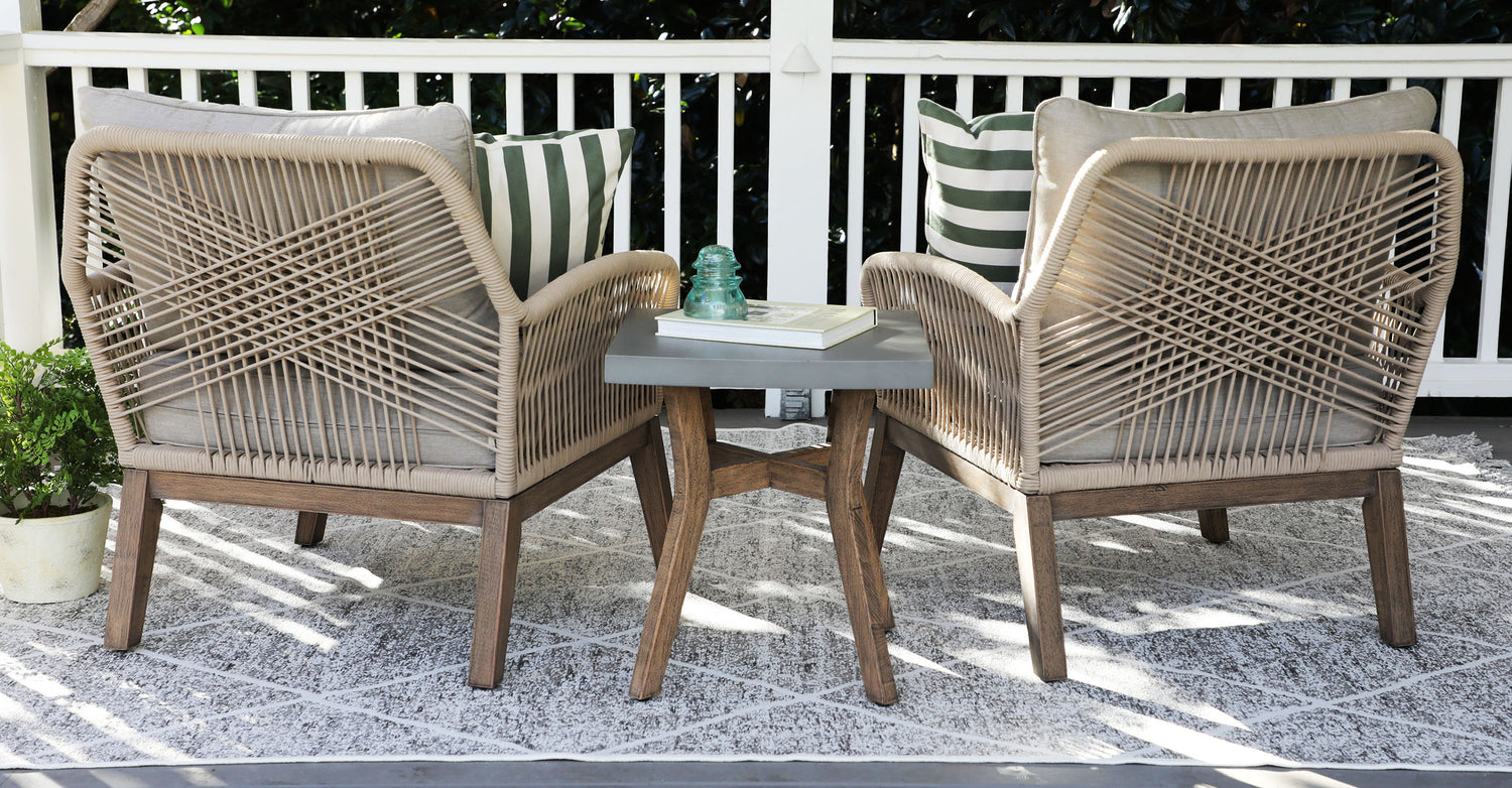 CANOPY 3 Pieces Patio Furniture Set with Sunbrella Cast Ash Fabric, 2 Chairs and 1 Table