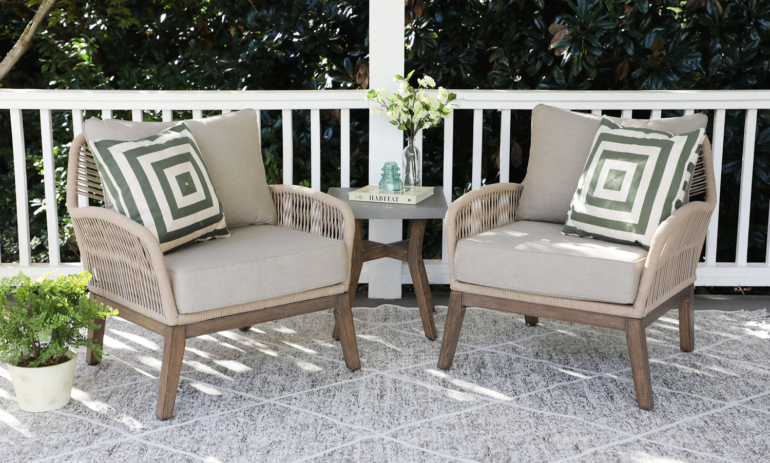 CANOPY 3 Pieces Patio Furniture Set with Sunbrella Cast Ash Fabric, 2 Chairs and 1 Table