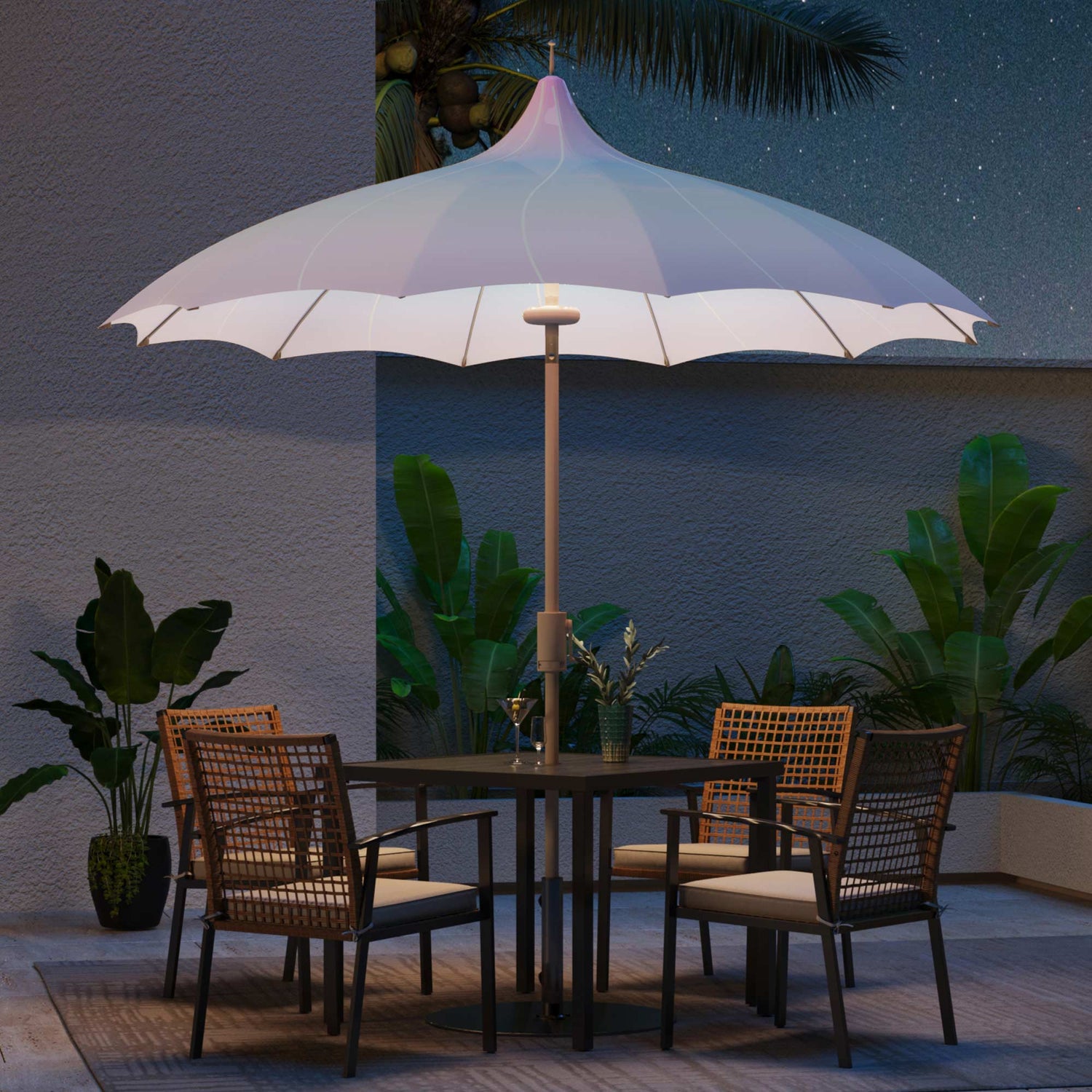 LAUSAINT HOME 9ft Outdoor Pagoda Patio Umbrella with Lights