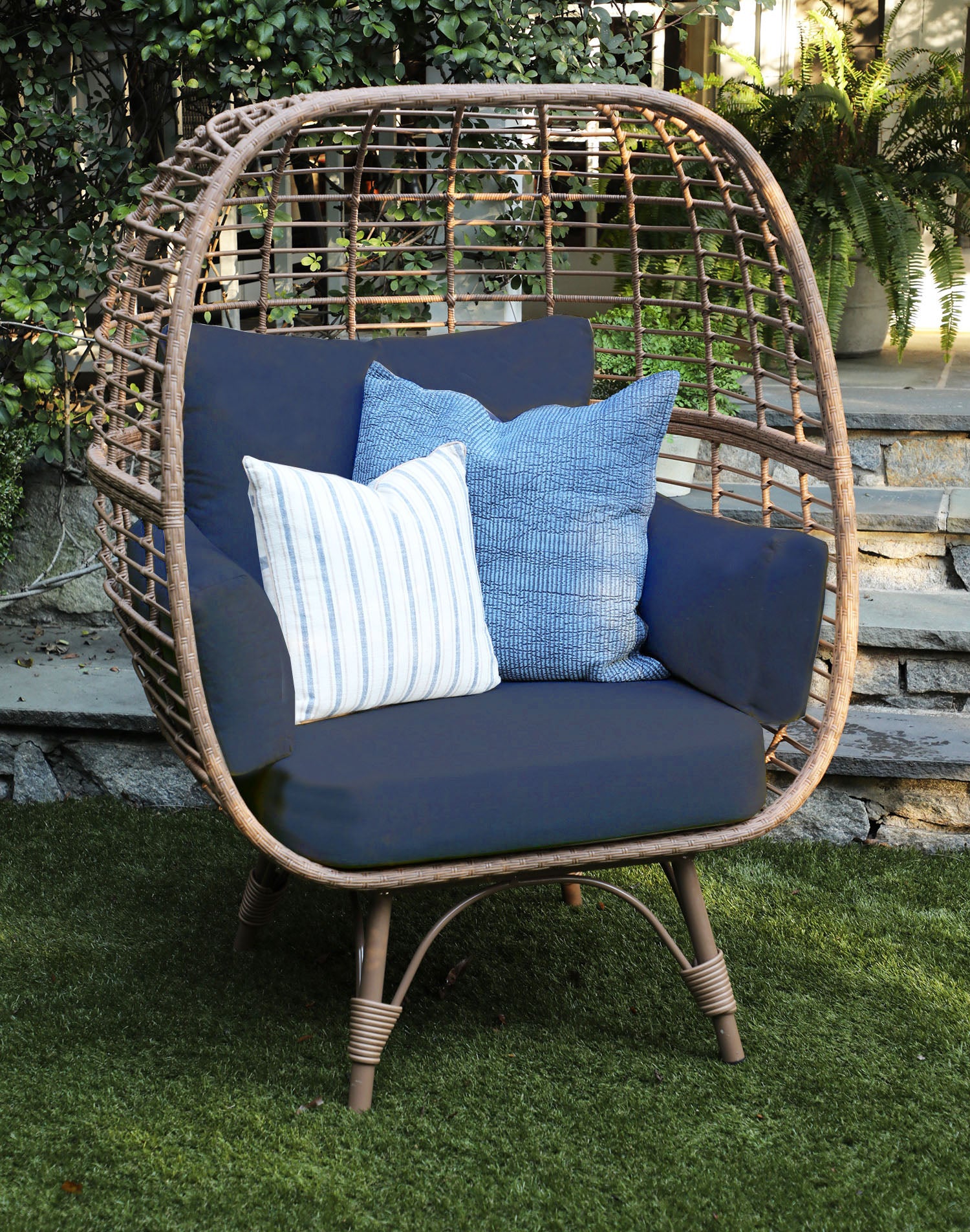 Juniper Wicker Patio Egg Chair - Indigo