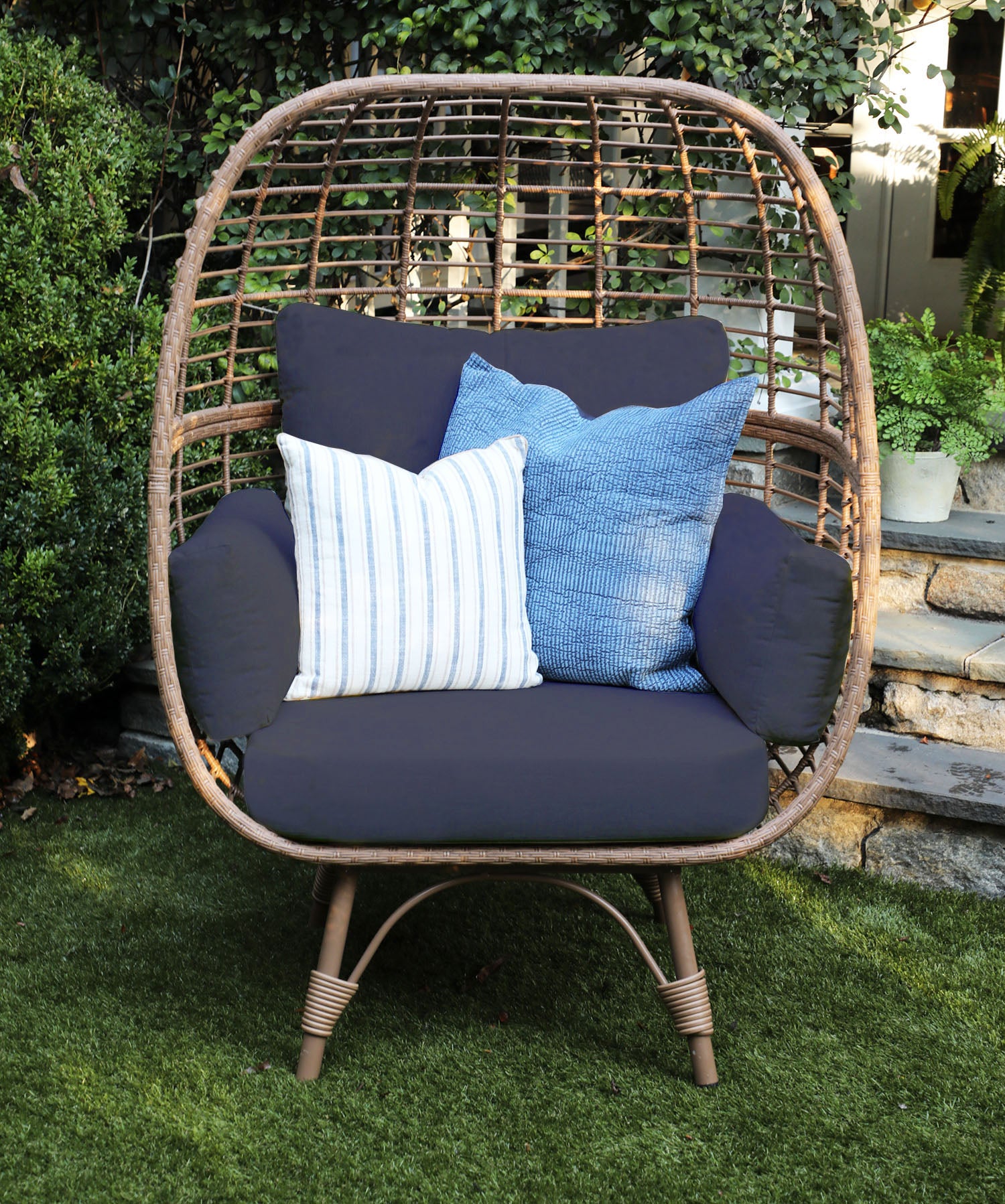 Juniper Wicker Patio Egg Chair - Indigo