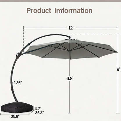LAUSAINT HOME Patio Cantilever Umbrella with Base Included, Outdoor Curvy Round Offset Umbrella