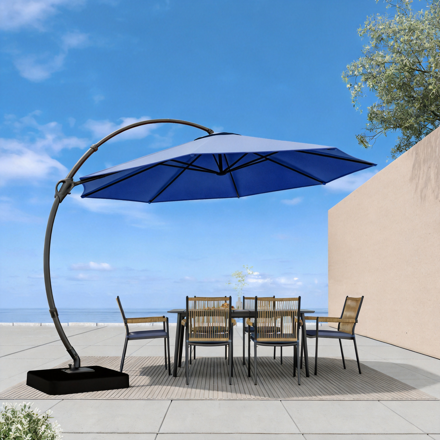 LAUSAINT HOME Patio Cantilever Umbrella with Base Included, Outdoor Curvy Round Offset Umbrella