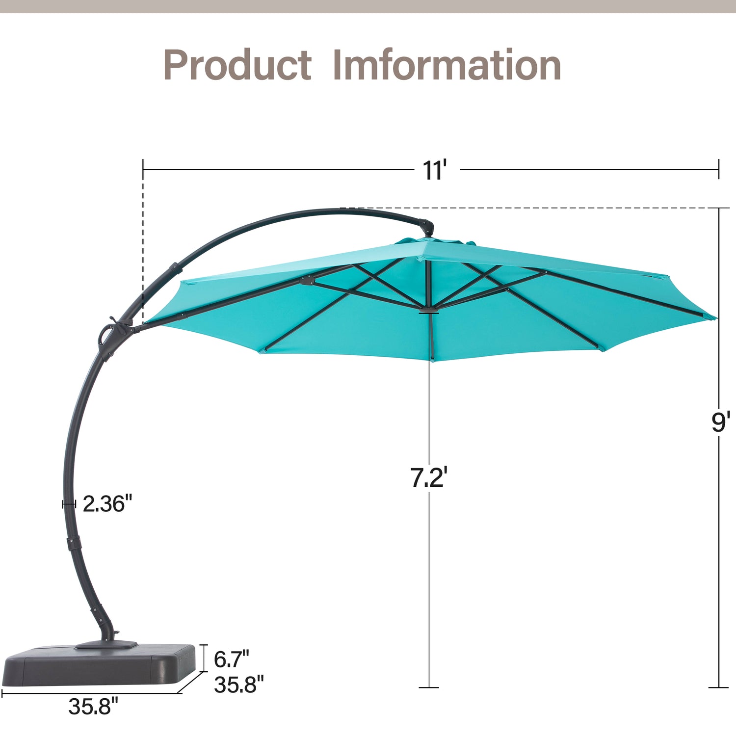 LAUSAINT HOME 11 Ft Deluxe Cantilever Umbrella, Patio Cantilever Umbrella with Base Included 360° Rotation